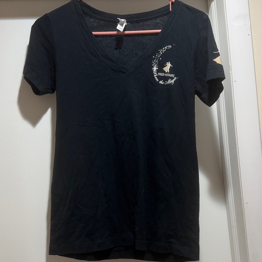 Fred Astaire Share the Magic…Elegant Black V-Neck Tee with Graphic Design